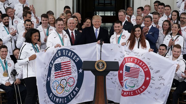 President Trump with Team USA at the North Portico of the White House