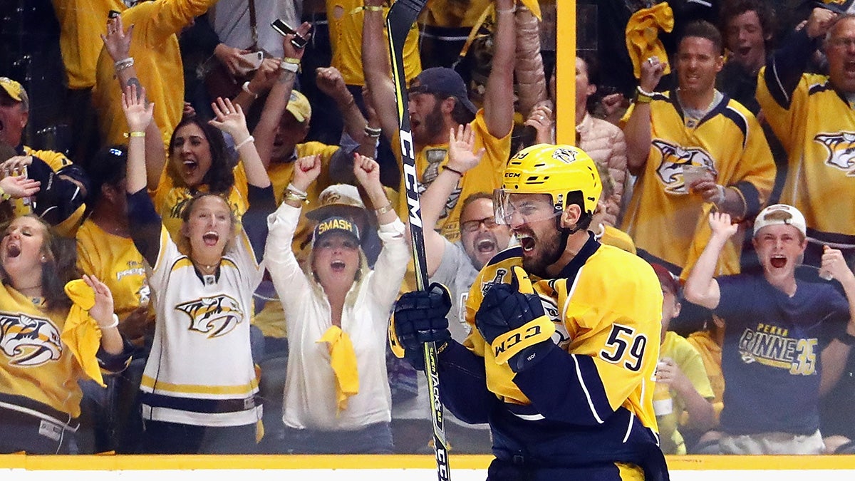 Roman Josi of the Nashville Predators celebrates during the 2017 Stanley Cup Final