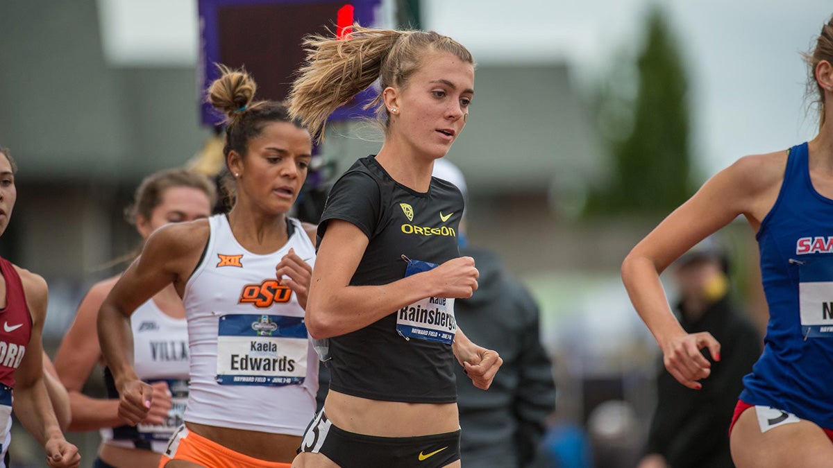 University of Oregon student Katie Rainsberger competing in track and field