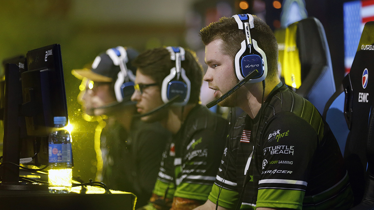 US E-Sports player Ian Porter, gamertag "Crimsix" of the OpTic Gaming's team, competes in "Call of Duty" during an electronic video game tournament at the eSports World Convention (ESWC) in 2017 in Paris, France