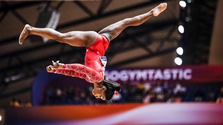 Simone Biles flipping in air