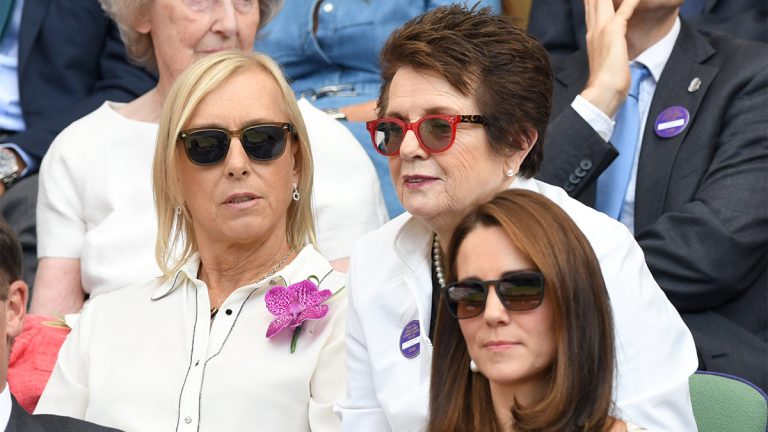 Former tennis players, Navralitova and Billie Jean King, in the crowd