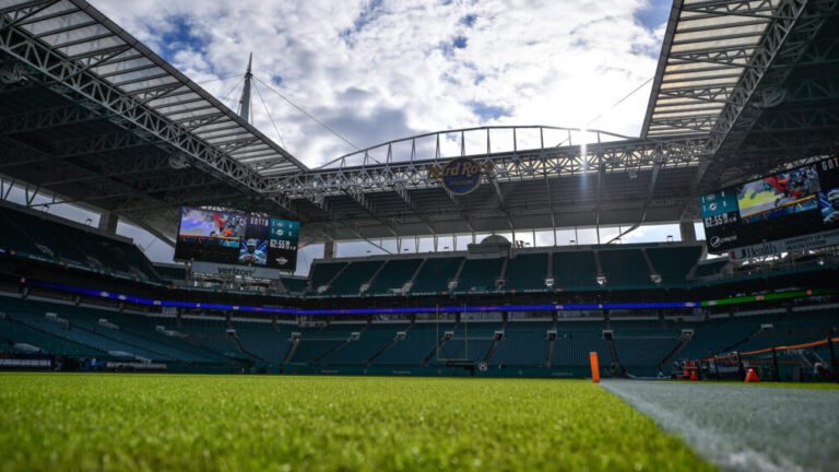 Field view of the Miami Dolphin's Hard Rock Stadium in Florida