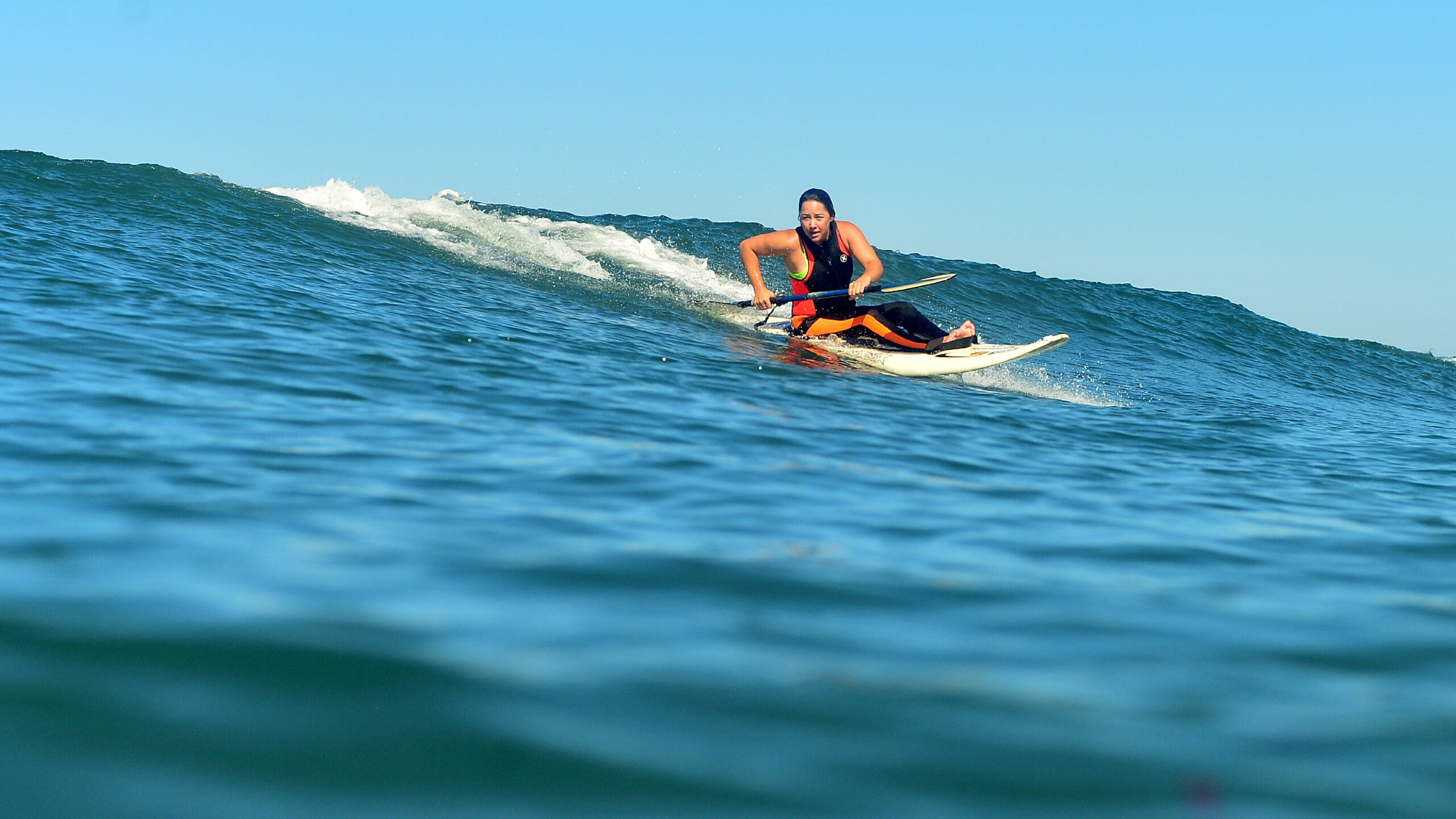 Alana Nichols, a five-time Paralympian, participates in adaptive surfing. Photo: Robert Beck/ESPN