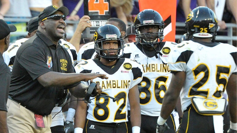 Grambling State head coach Doug Williams is animated at the end of the first half against Texas Christian at Amon G. Carter Stadium in Fort Worth, Texas, on Saturday, September 8, 2012. TCU routed Grambling State, 56-0. (Max Faulkner/Fort Worth Star-Telegram/Tribune News Service via Getty Images)