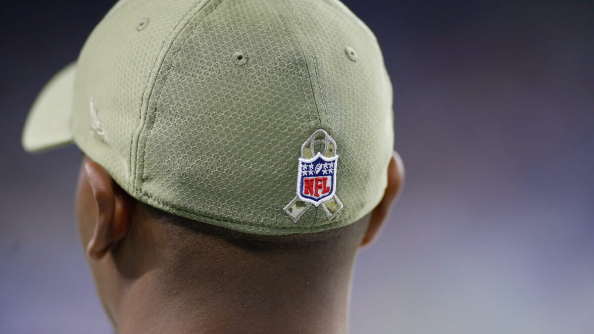 Closeup of baseball cap with NFL logo
