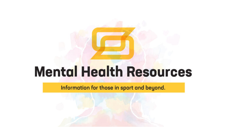 Abstract vector watercolor drawing of a person's silhouette. Text reads, "Mental Health Resources. Information for those in sport and beyond."