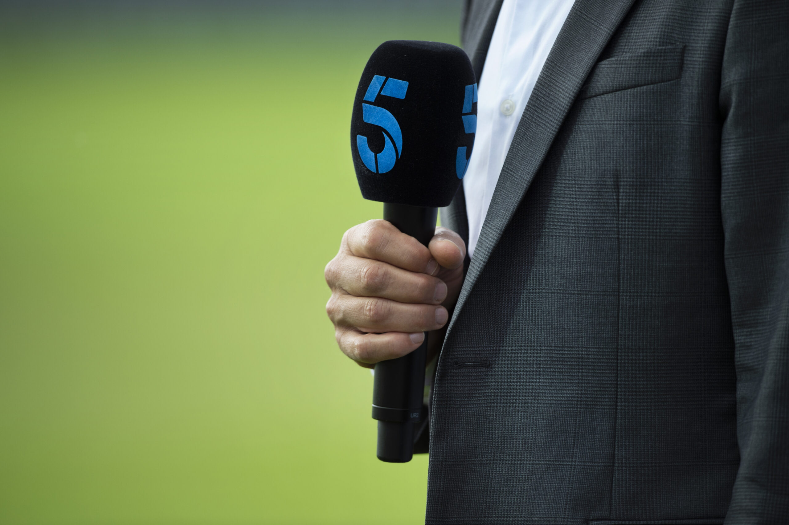 LEEDS, ENGLAND - JUNE 03: A Channel 5 microphone before day three of the 2nd NatWest Test match between England and Pakistan at Headingley on June 3, 2018 in Leeds, England. (Photo by Visionhaus/Corbis via Getty Images)