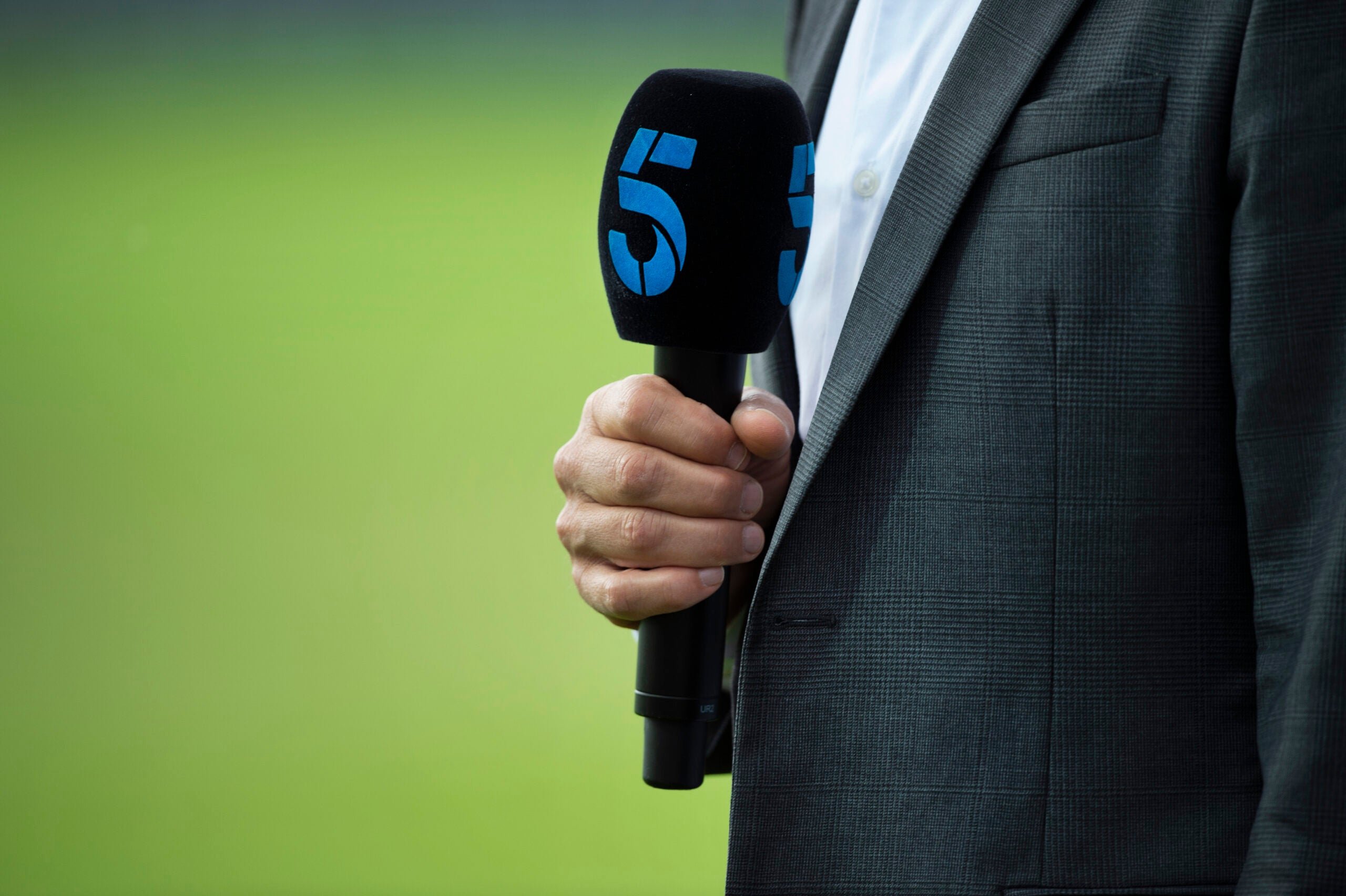 LEEDS, ENGLAND - JUNE 03: A Channel 5 microphone before day three of the 2nd NatWest Test match between England and Pakistan at Headingley on June 3, 2018 in Leeds, England. (Photo by Visionhaus/Corbis via Getty Images)