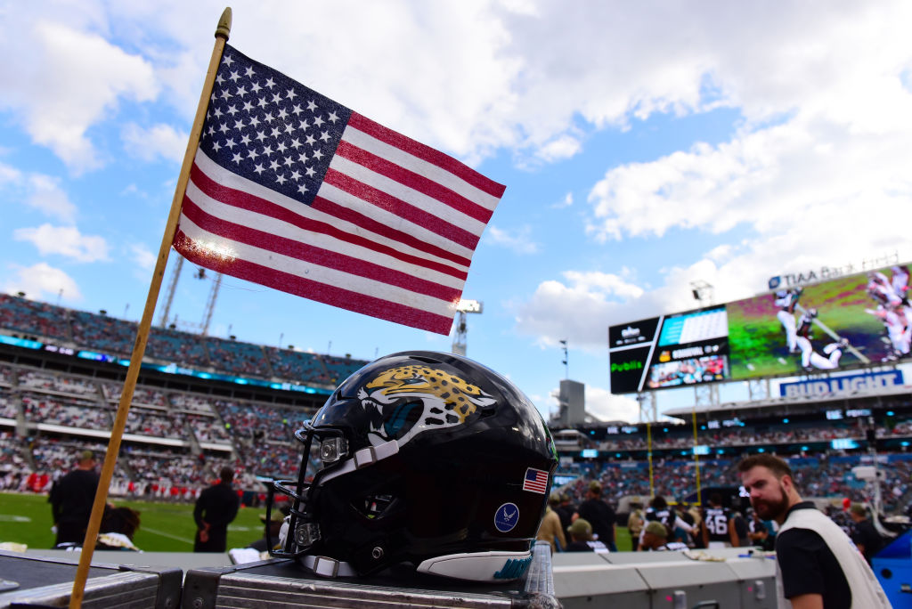 Jacksonville Jaguars helmet and American flag